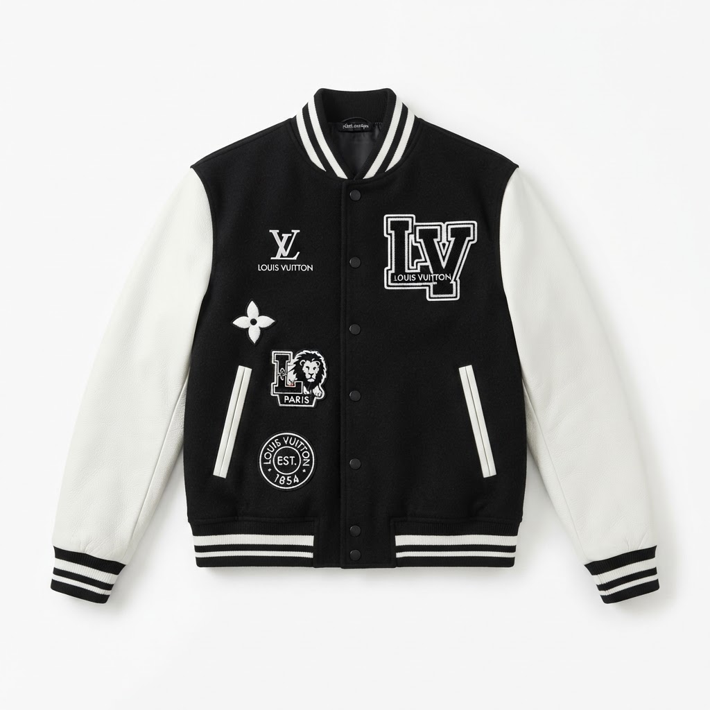 LV Varsity Jacket — Black / Abstract Patches