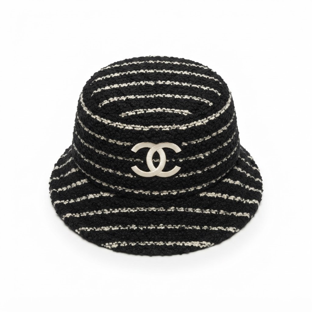 Chanel CC Striped Bouclé Bucket Hat