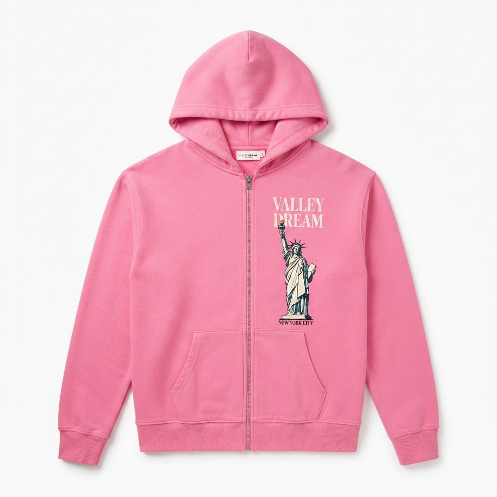 Valley Dreams Hoodie — Pink Statue of Liberty
