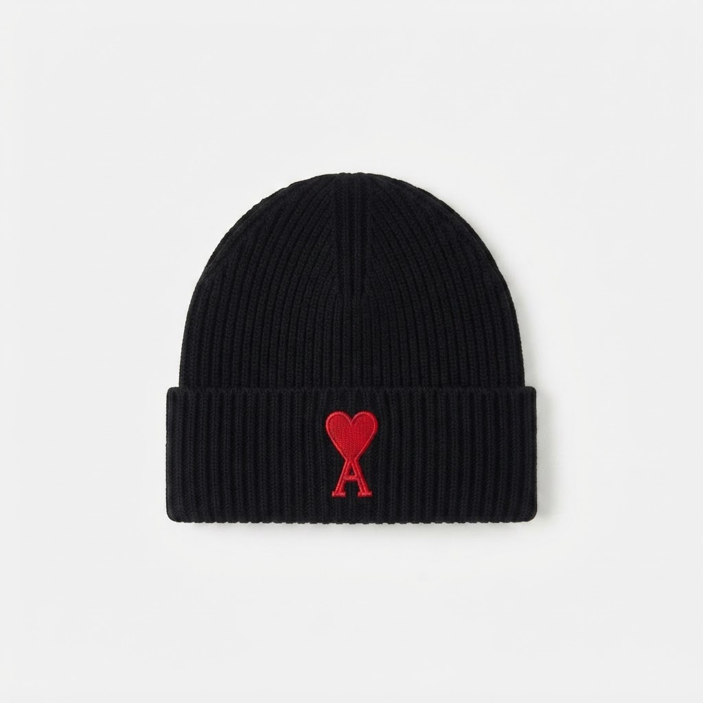 Ami Paris Heart Logo Knit Beanie — Multi