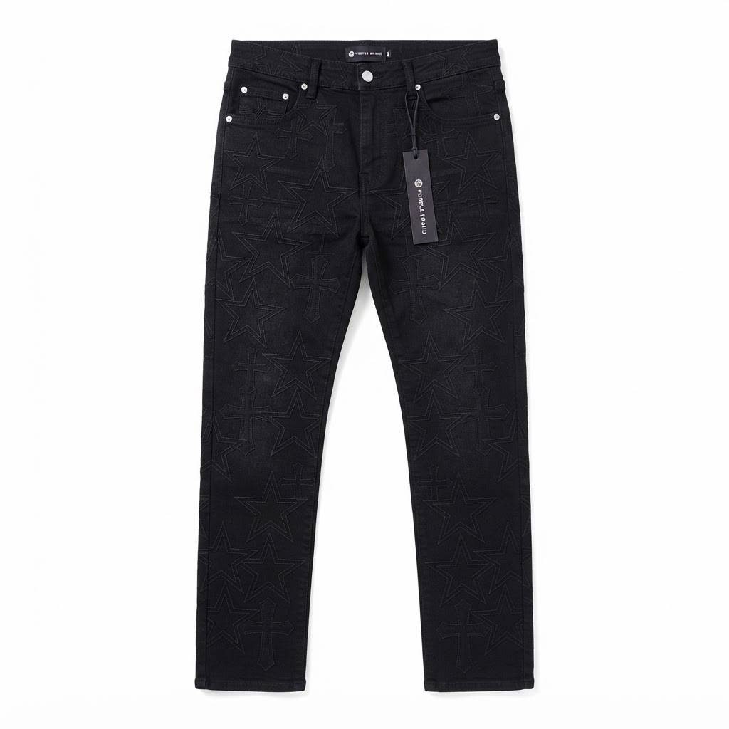 Purple Brand Stitched Star Straight Jeans — Black