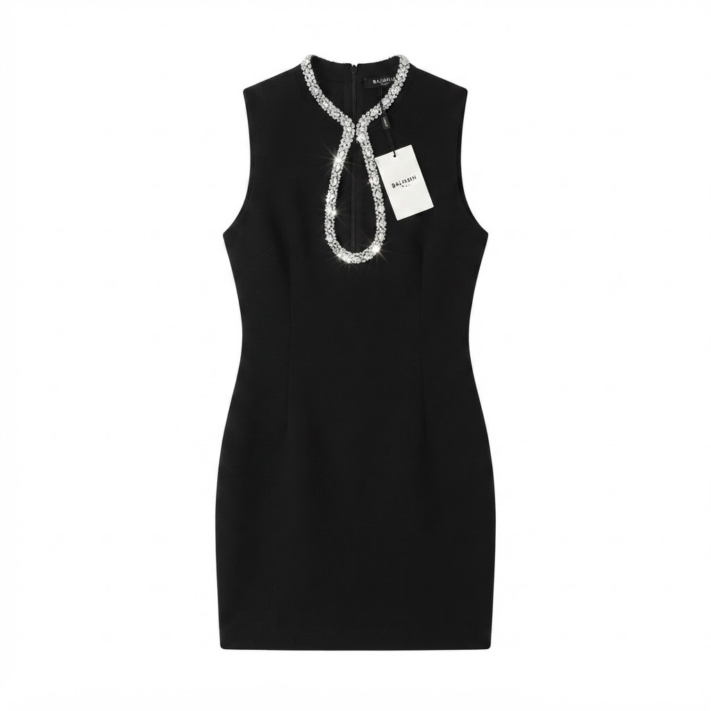 Balmain Teardrop Rhinestone Mini Dress