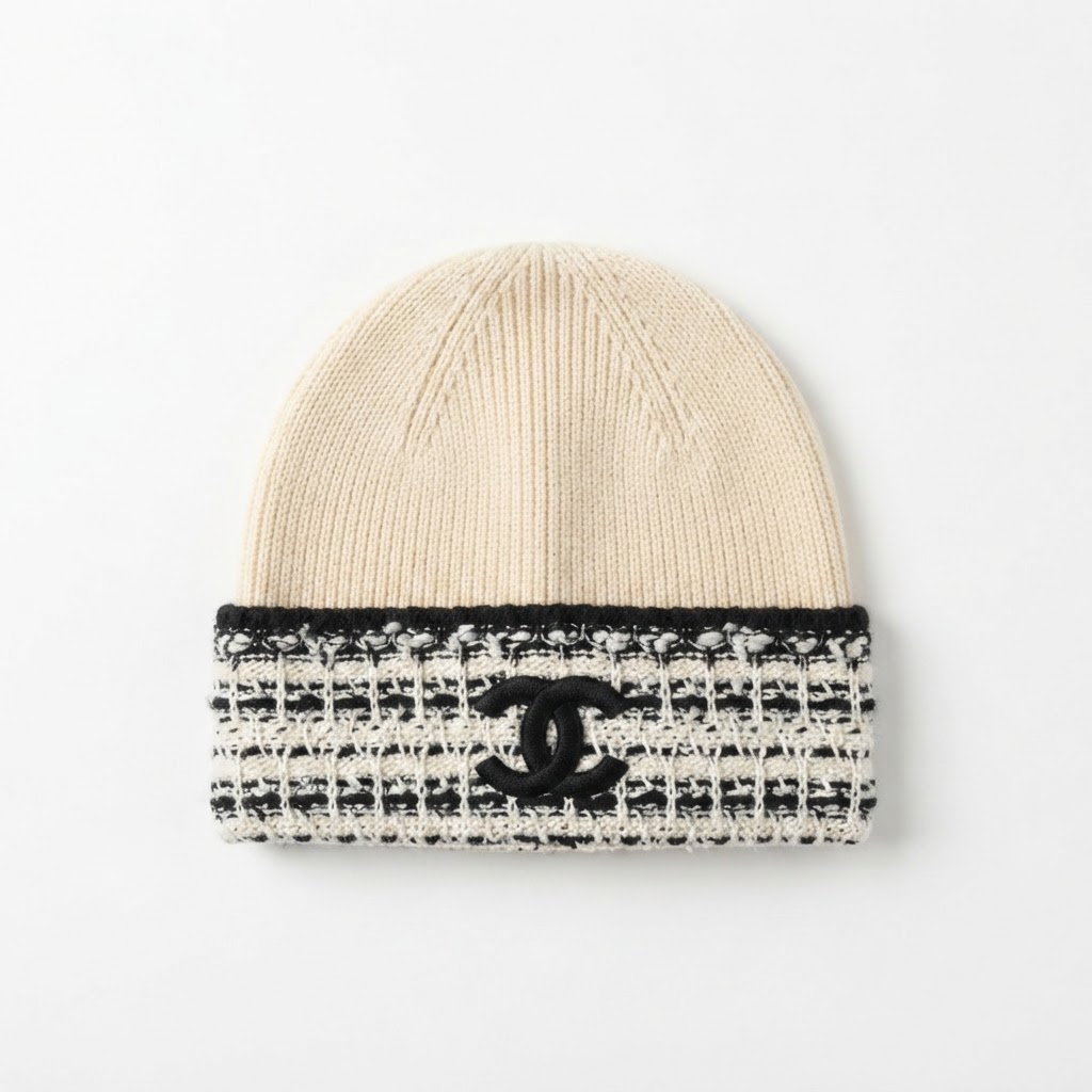 Chanel CC Checkered Knit Beanie