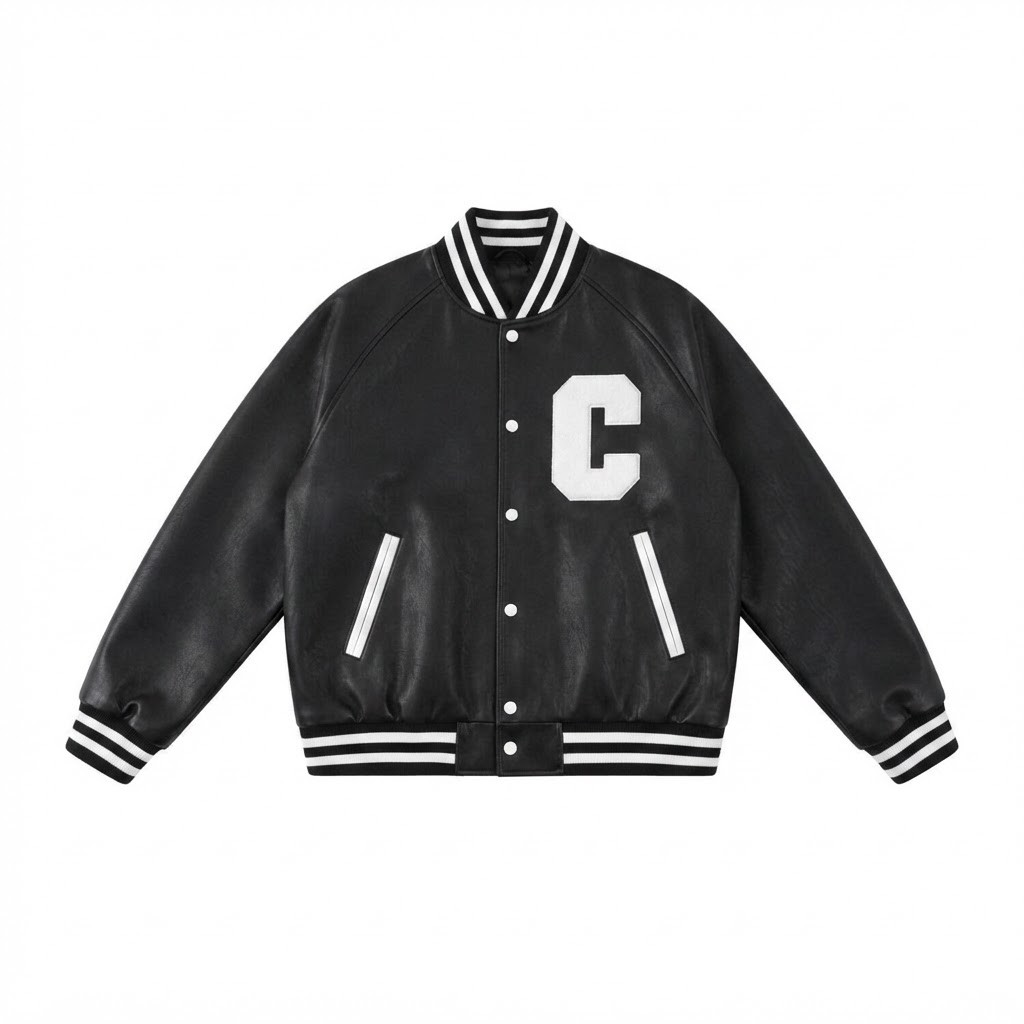 CELINE Black Leather Varsity Jacket