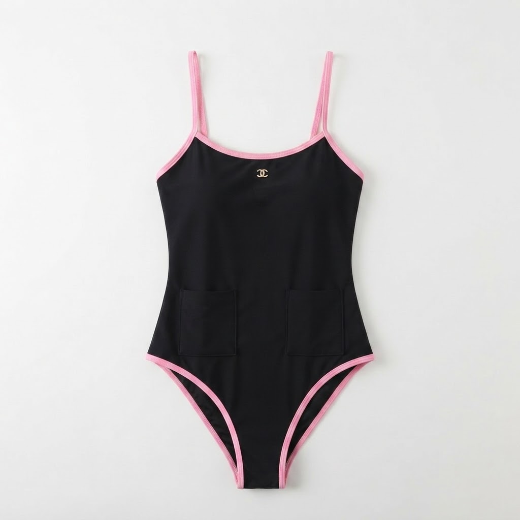 Black One-Piece Pink Piping