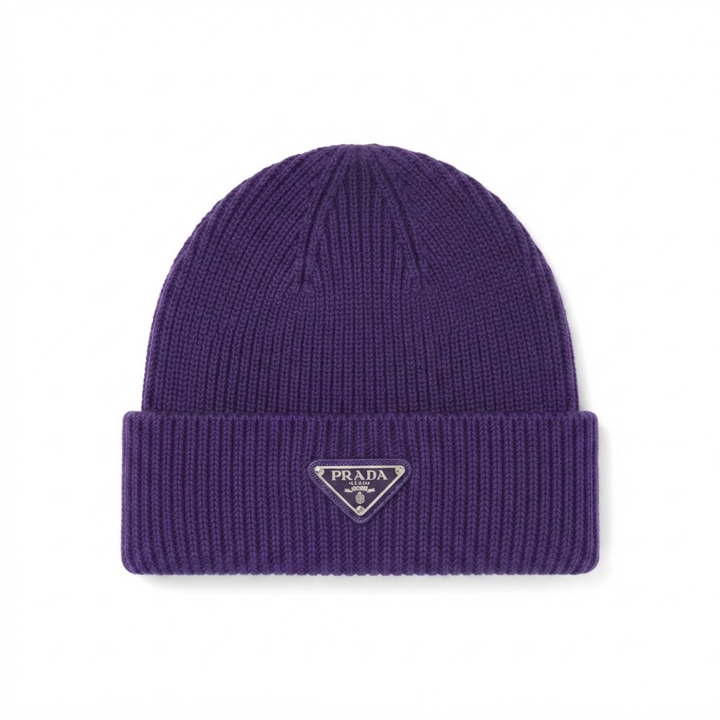 Prada Triangle Plaque Knit Beanie