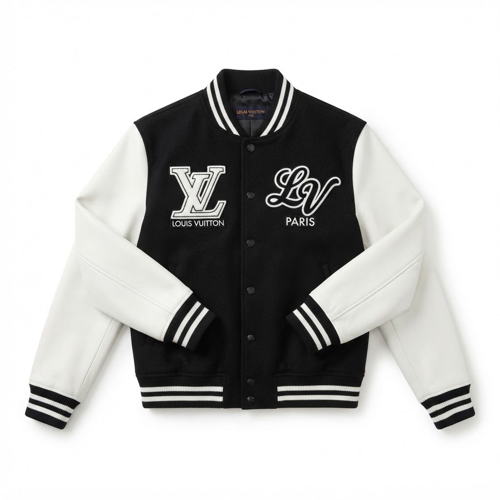 LV Varsity Jacket — Black / Large Embroidered LV