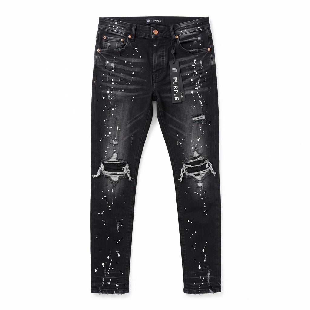 Purple Brand Paint Splatter Slim Jeans — Black