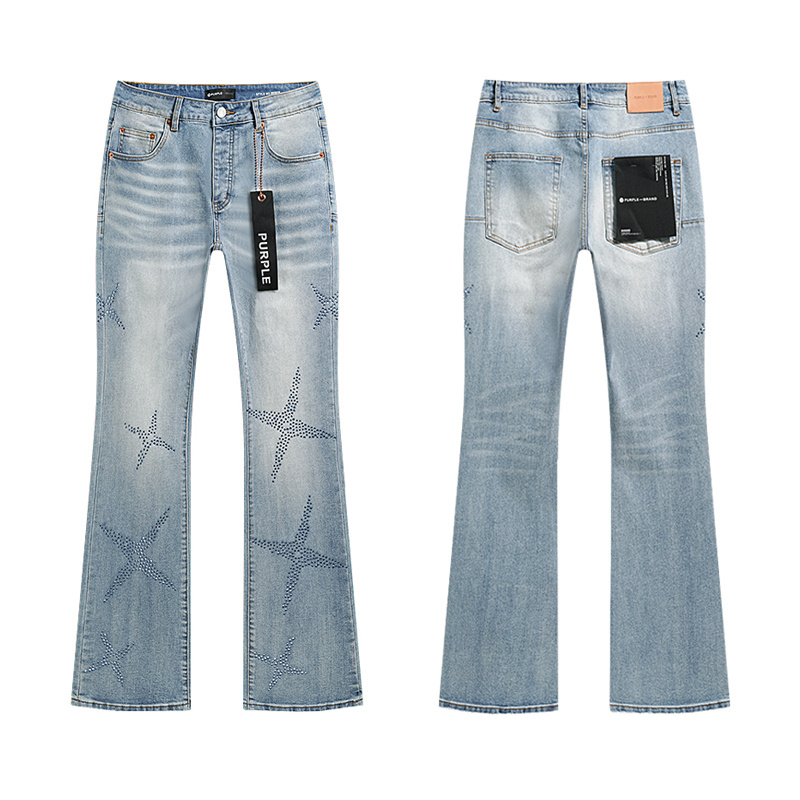 Purple Brand Star Rhinestone Flare Jeans — Light Blue (Women's)