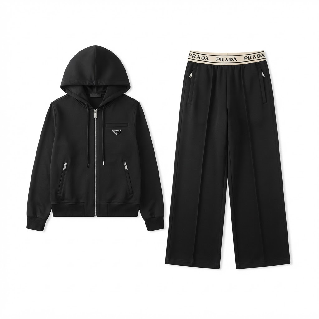 Prada Hooded Zip-Up Tracksuit Set