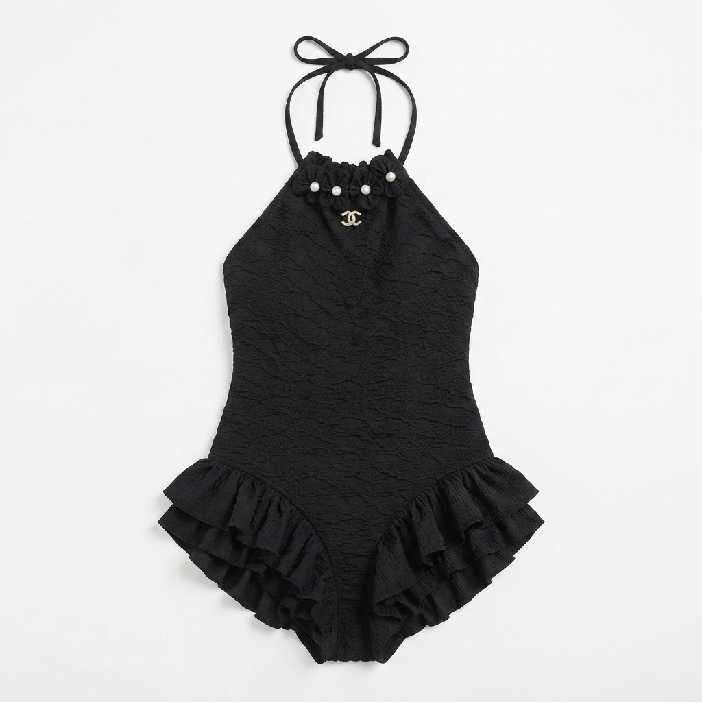 Chanel Black CC Ruffle One-Piece