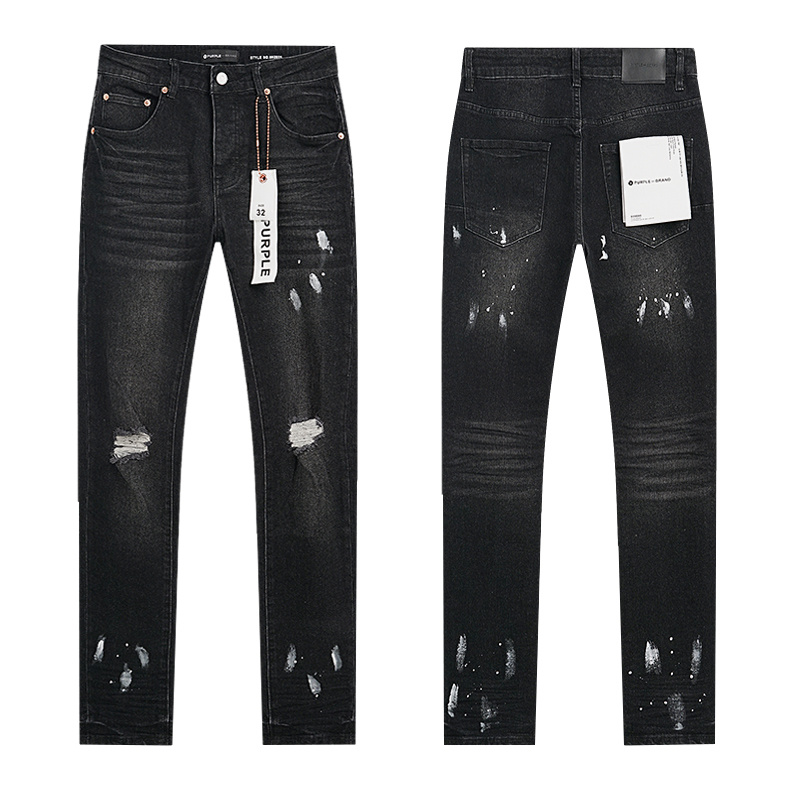 Purple Brand Yellow Patch Distressed Slim Jeans — Light Blue