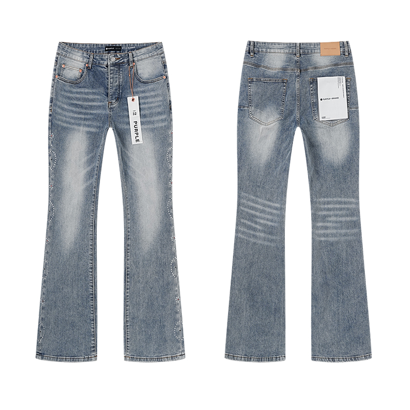 Purple Brand Rhinestone Heart Flare Jeans — Light Blue (Women's)