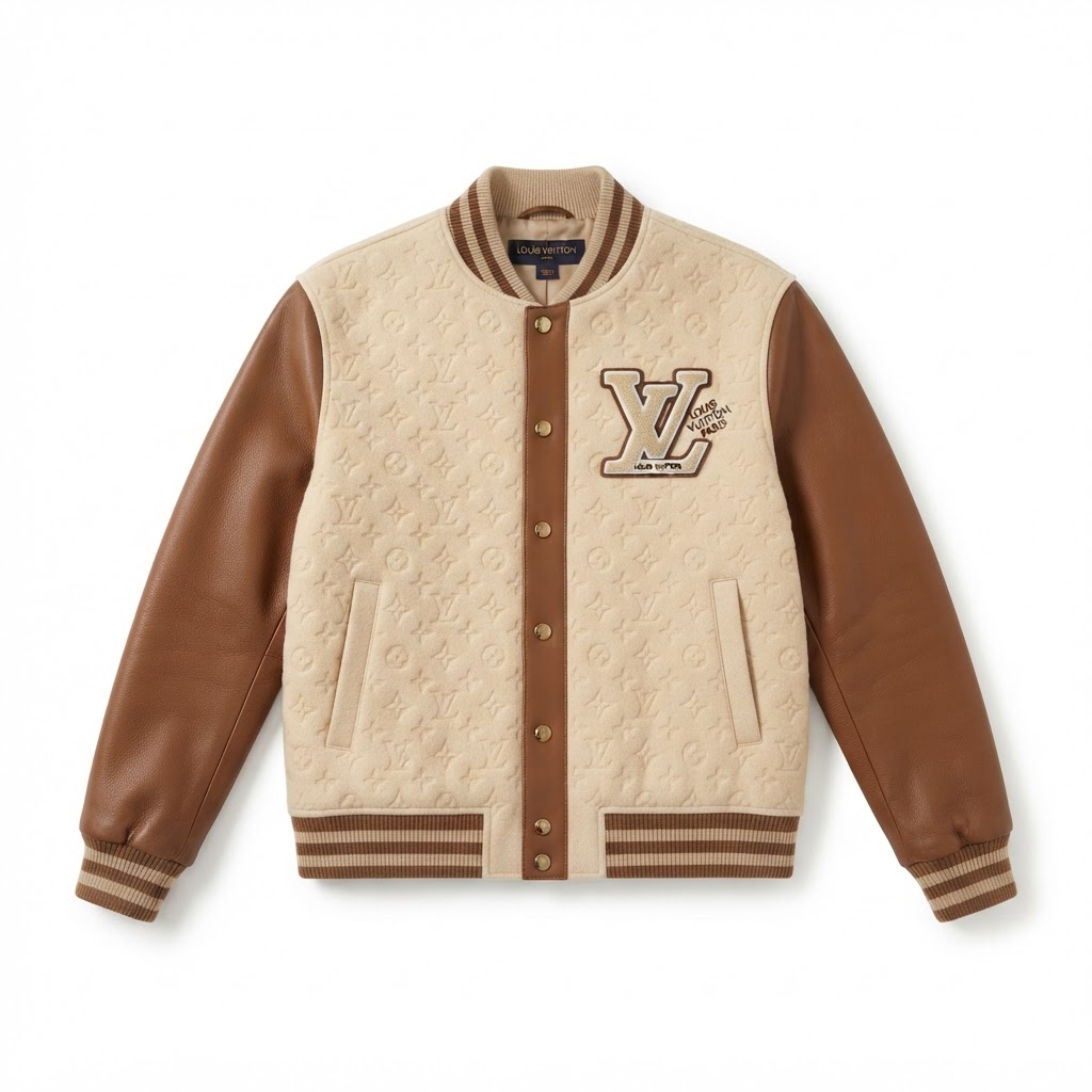 LV Varsity Jacket — Beige / Brown Monogram