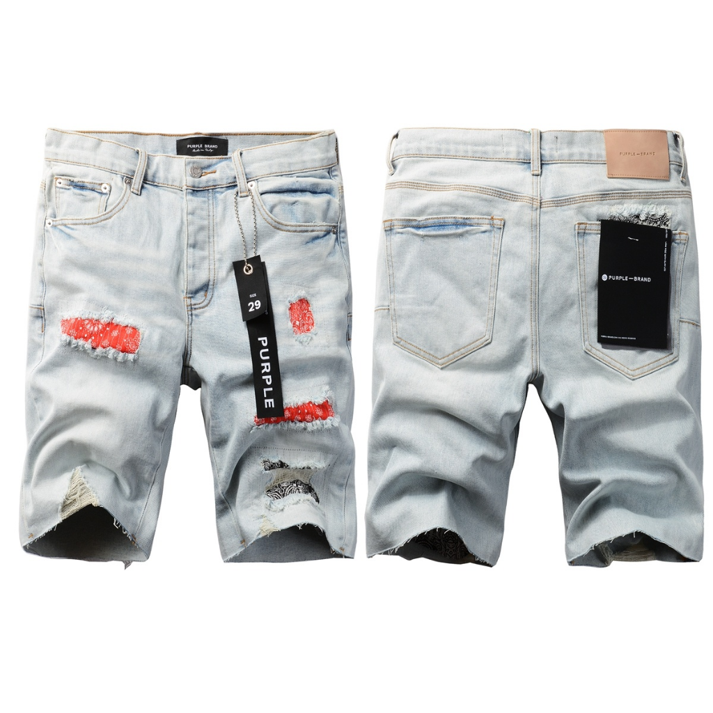 Purple Brand Bandana Patch Shorts — Light Blue (Alt)
