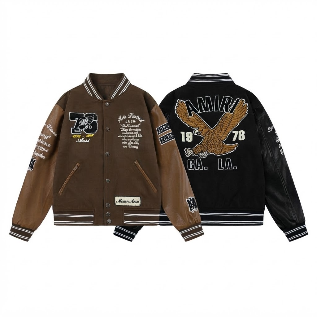 Designer Varsity Leather Jacket (Black & Brown)