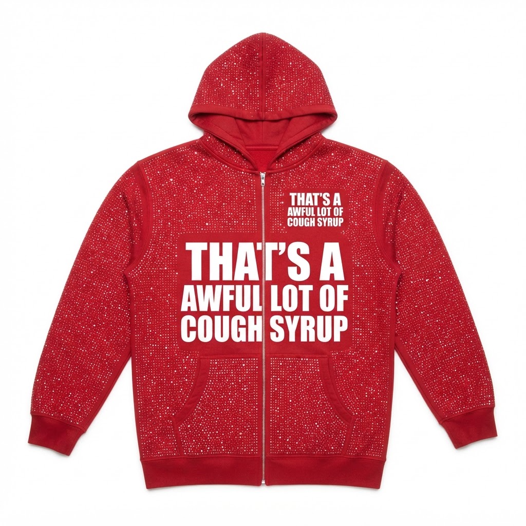 TAALOCS Rhinestone Zip-Up Hoodie — Red