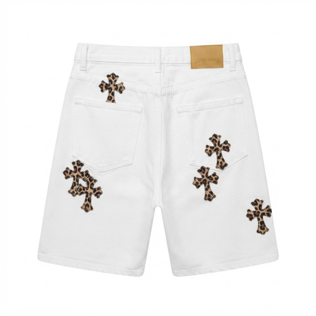 Chrome Hearts Leopard Cross Denim Shorts