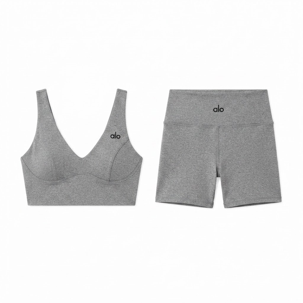 Alo V-Neck Contoured Bra & Athletic Shorts Set