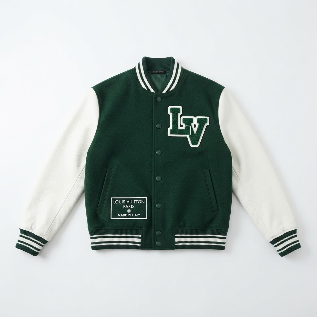 LV Varsity Jacket — Dark Green / White