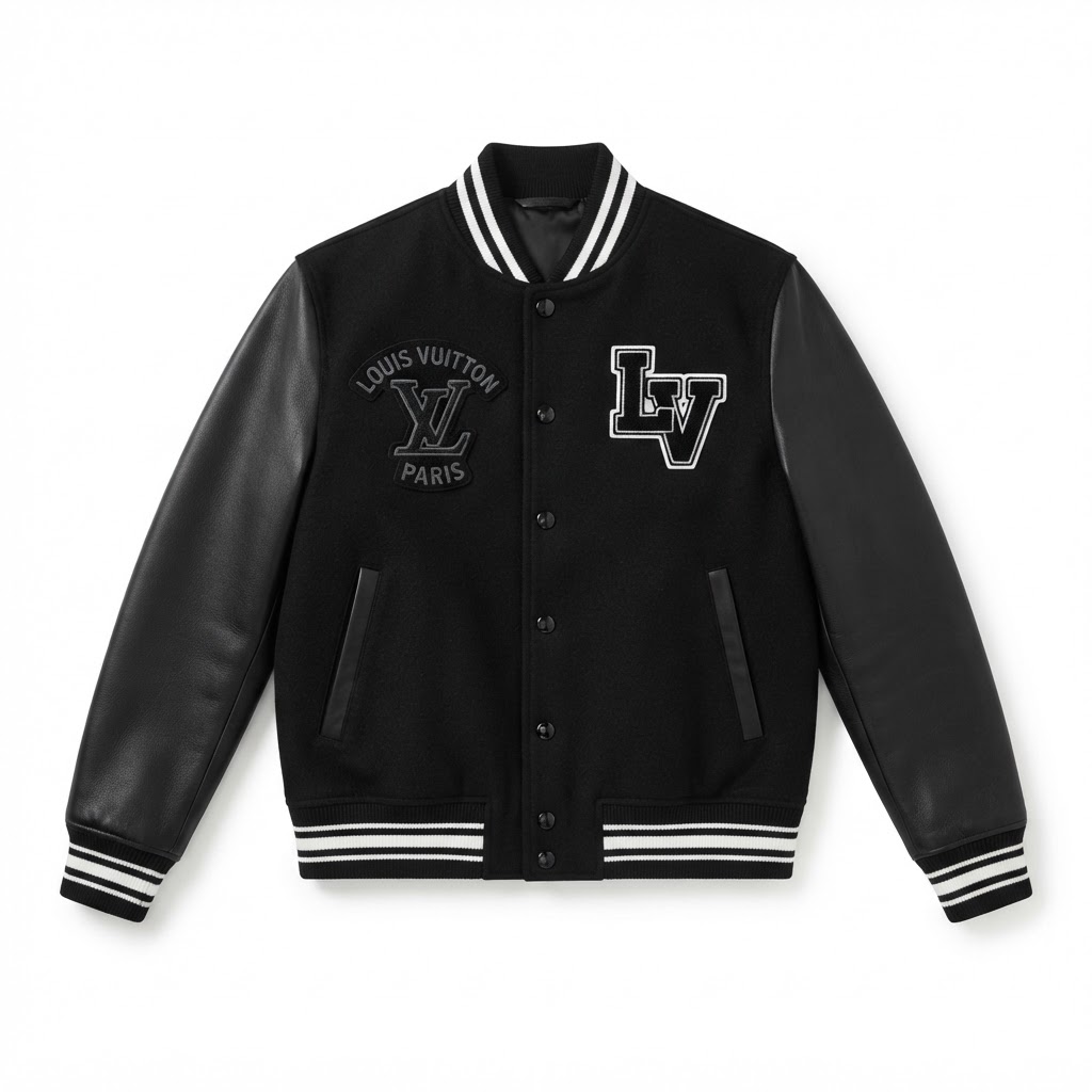 LV Varsity Jacket — Black / Black Leather