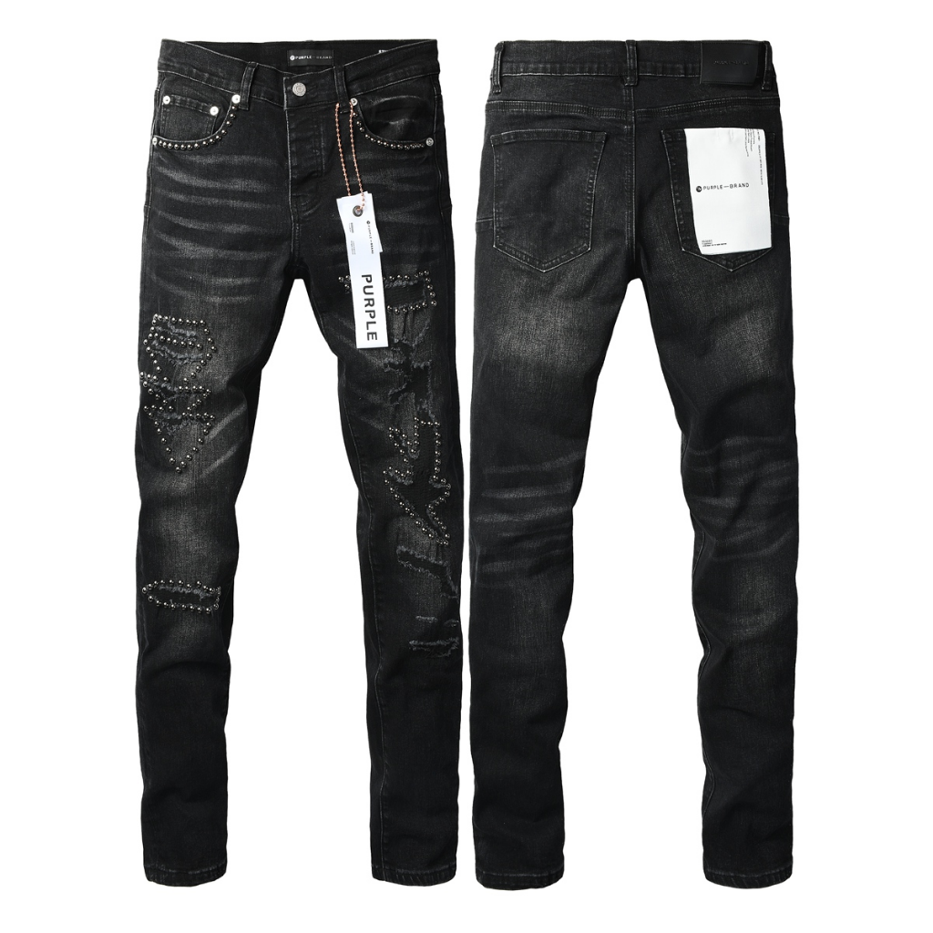 Purple Brand Marble Paint Slim Jeans — Light Blue