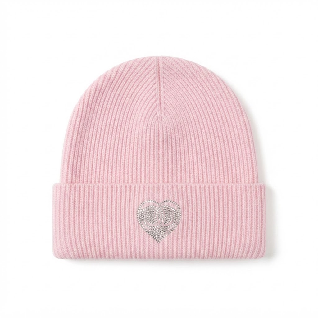 Chanel Crystal Heart Knit Beanie