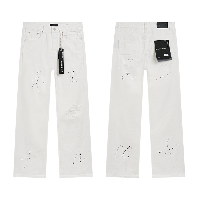Purple Brand Paint Splatter Jeans — White