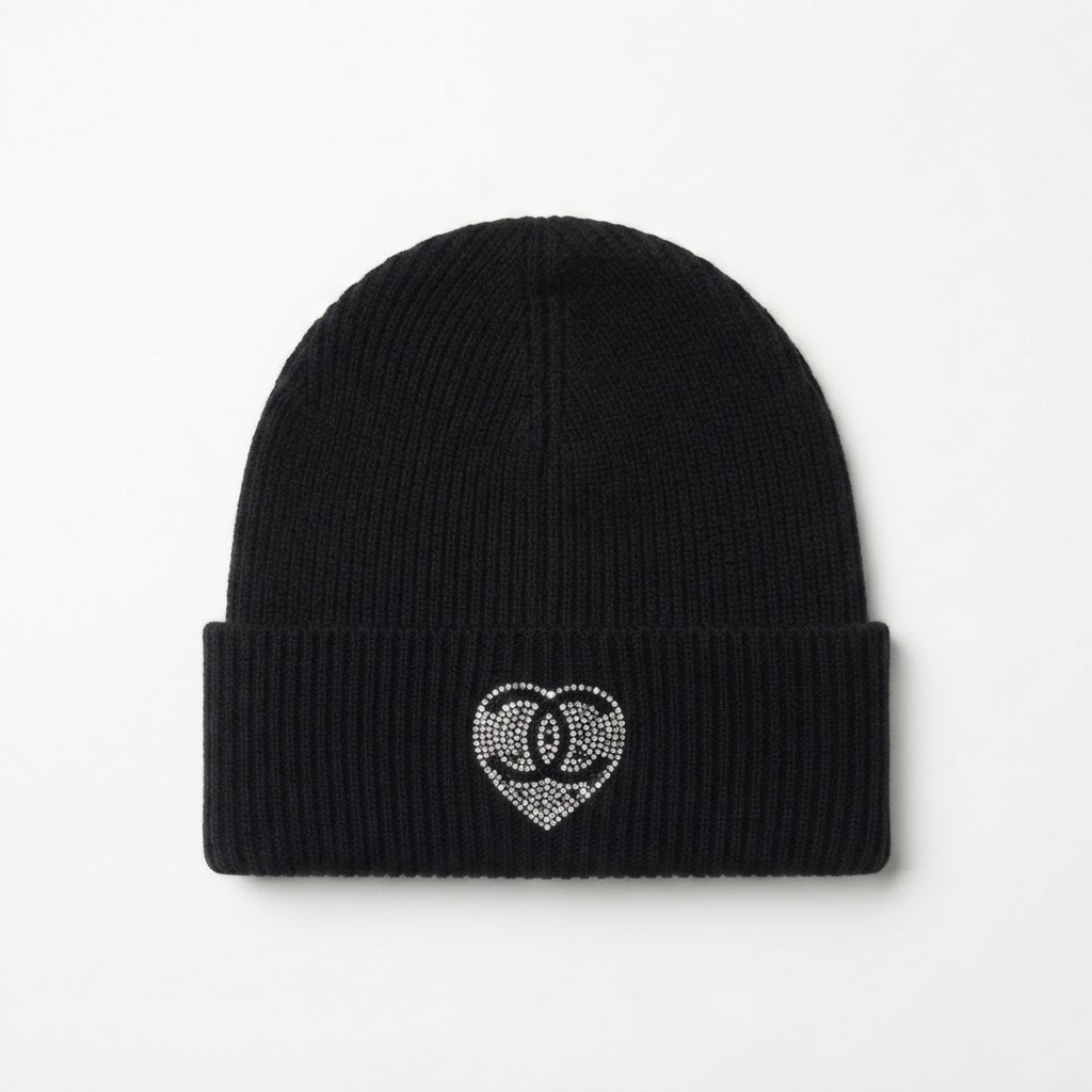 Chanel Crystal Heart Knit Beanie