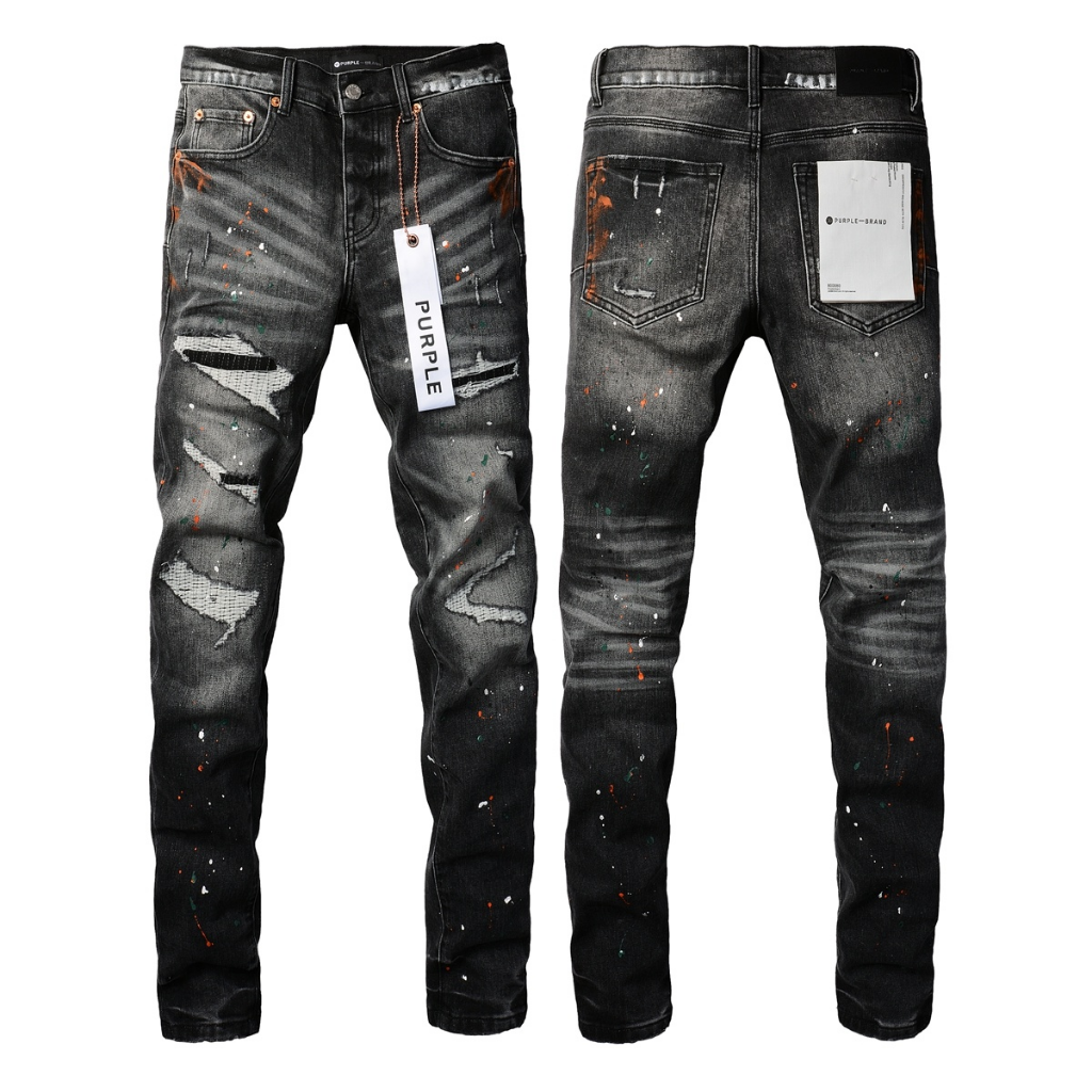 Purple Brand Grey Wash Paint Slim Jeans