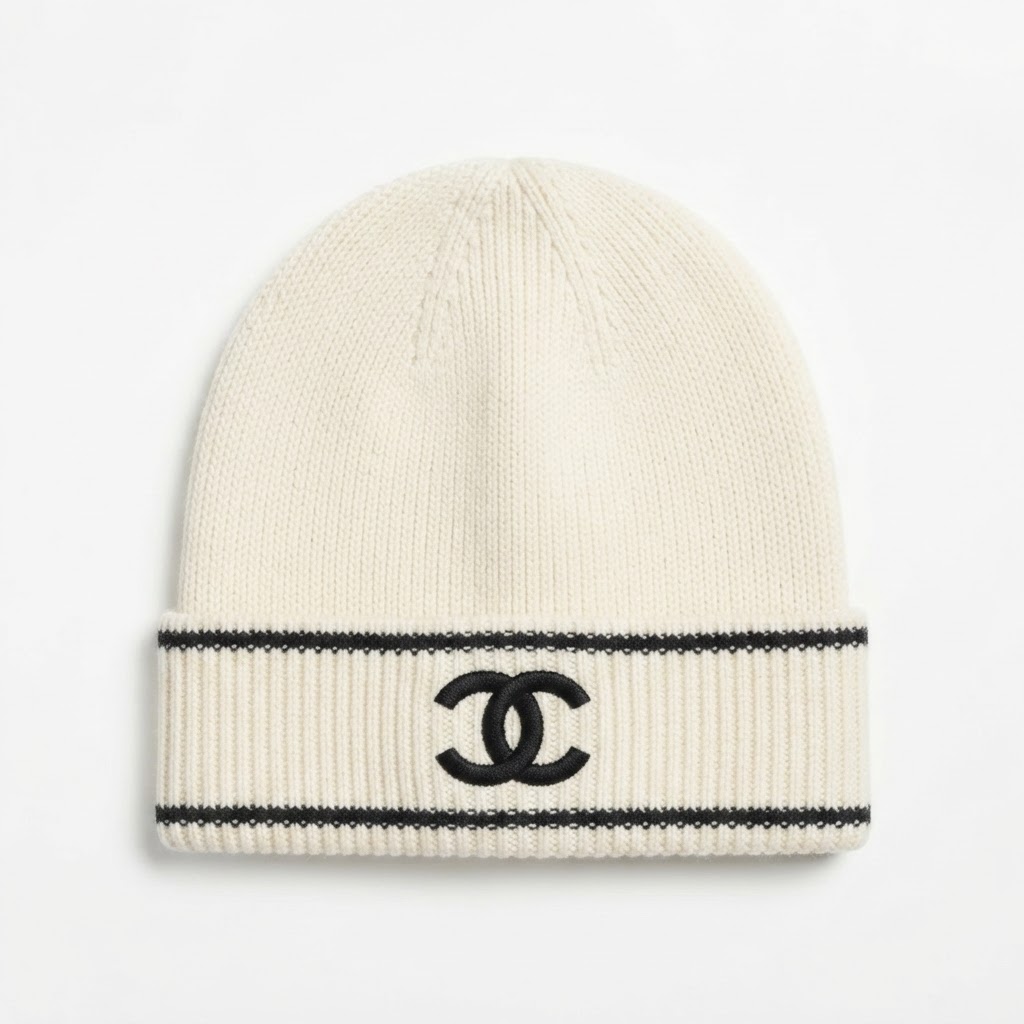 Chanel CC Striped Knit Beanie