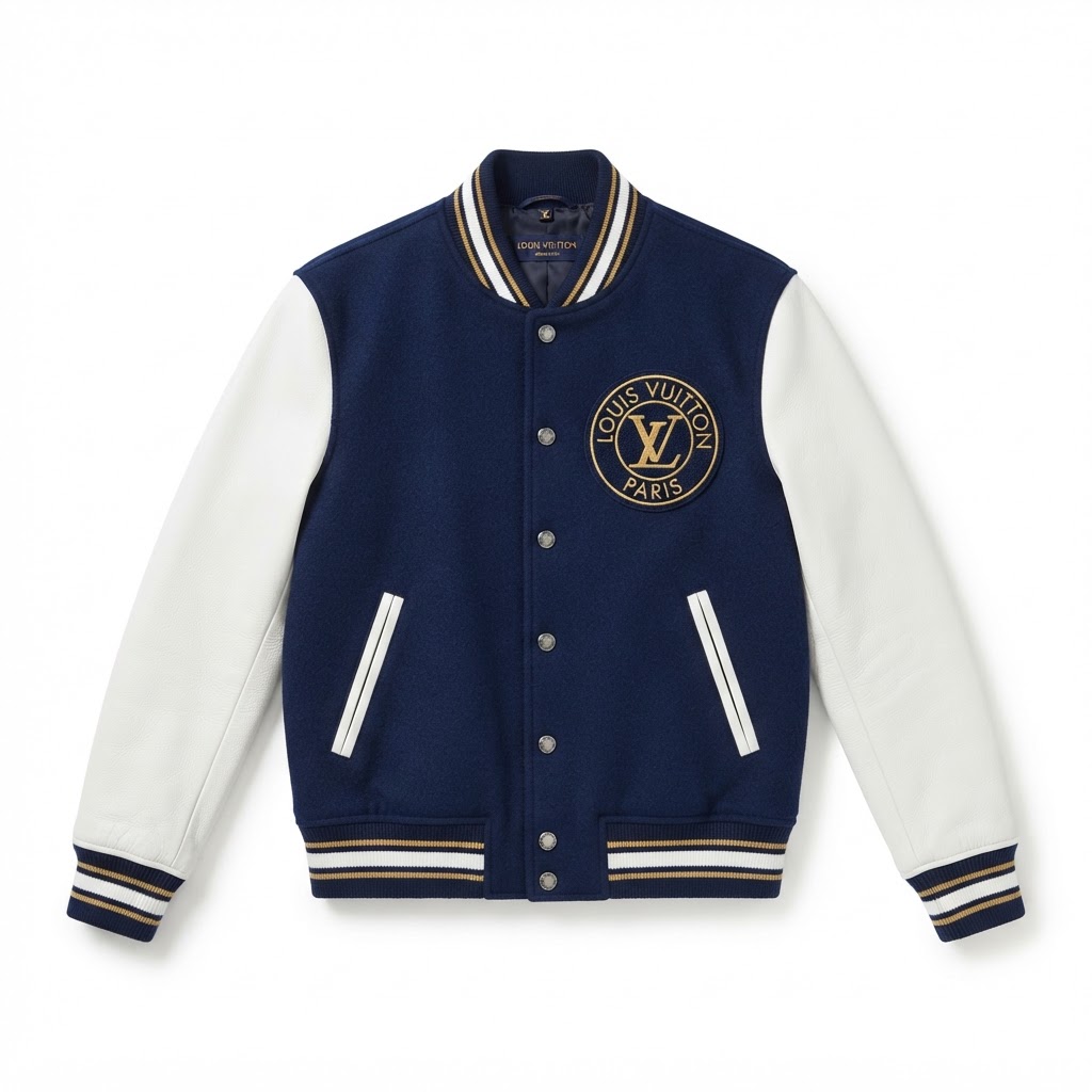 LV Varsity Jacket — Navy / White Minimal