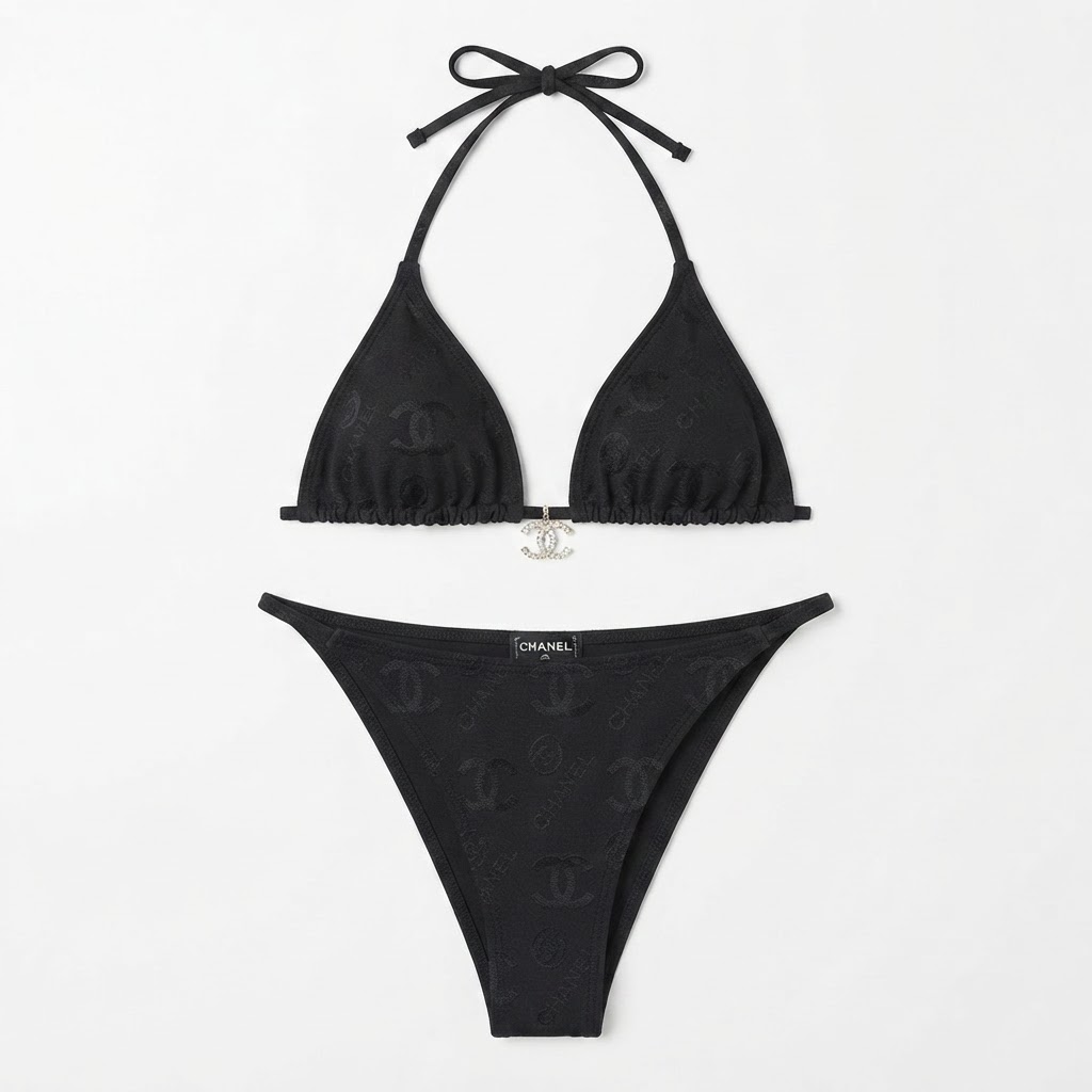 Chanel Black Triangle CC Bikini Set