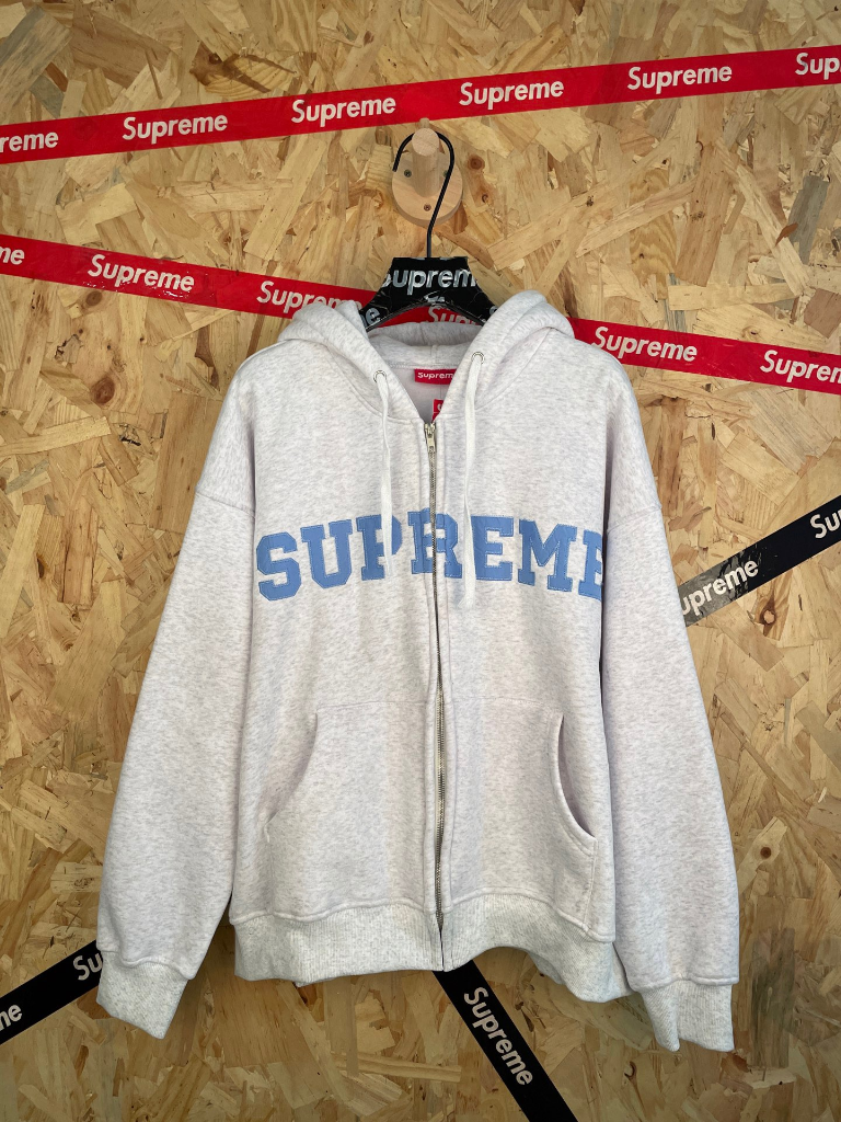 Supreme Zip-Up Hoodie — Light Grey/Blue