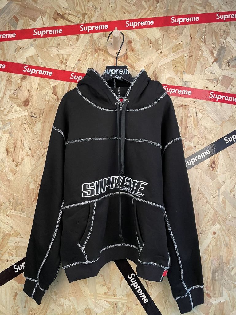 Supreme Contrast Stitch Hoodie — Grey/Red