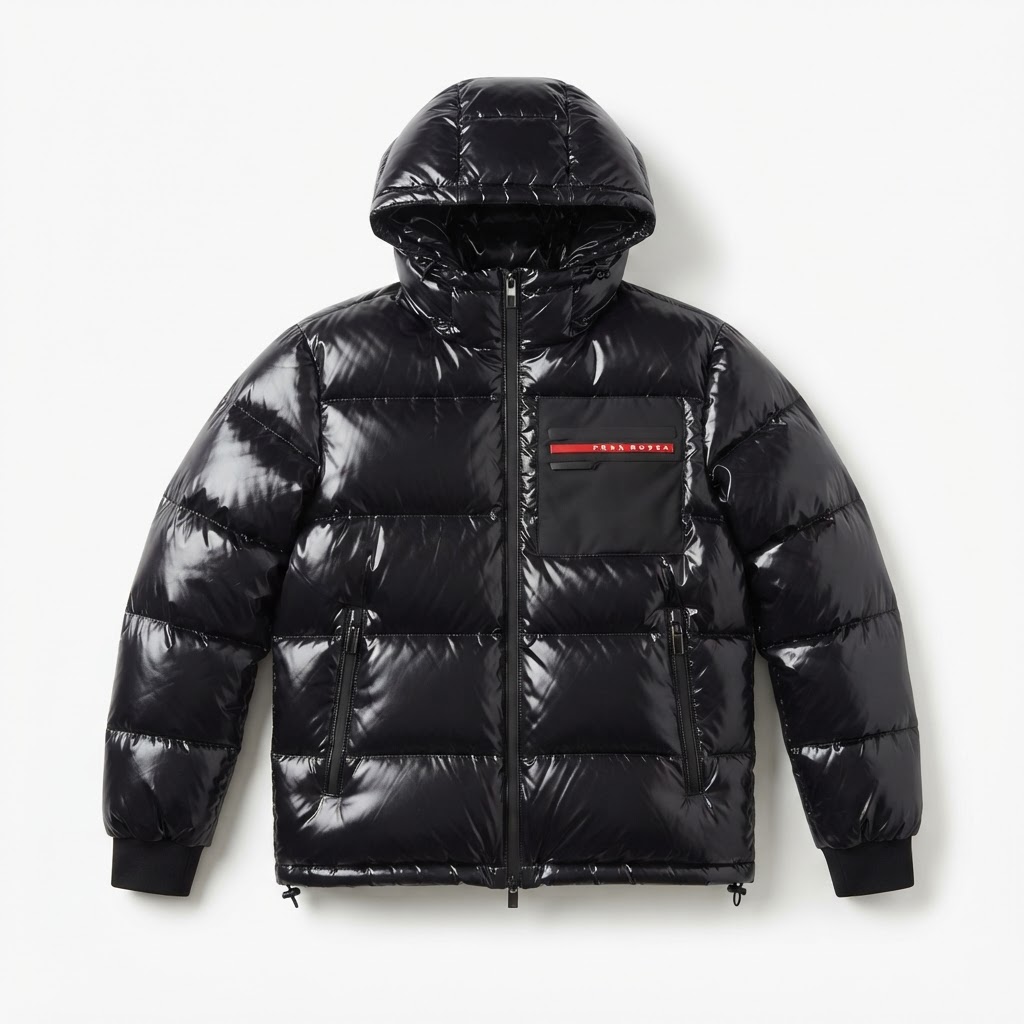 Prada Luna Rossa Puffer Jacket — Black Glossy