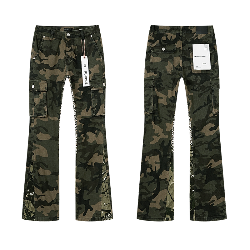 Purple Brand Camo Cargo Sequin Flare Jeans — Green (Women's)