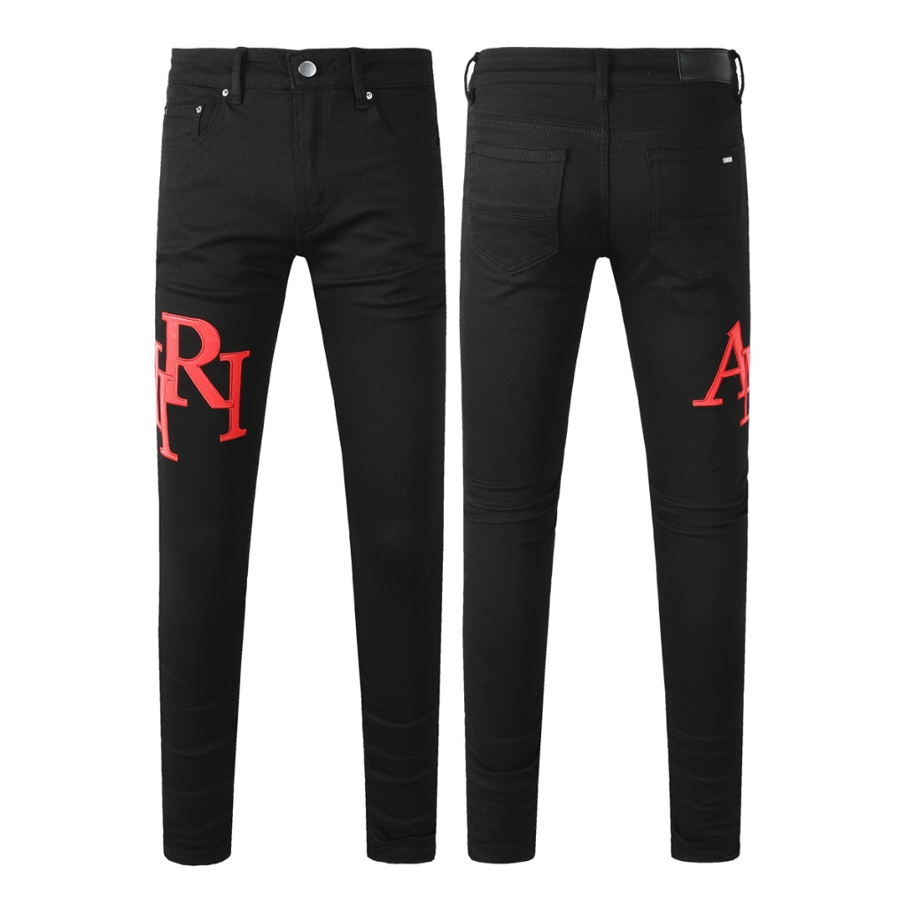 AMIRI Red Embroidery Skinny Fit Jeans