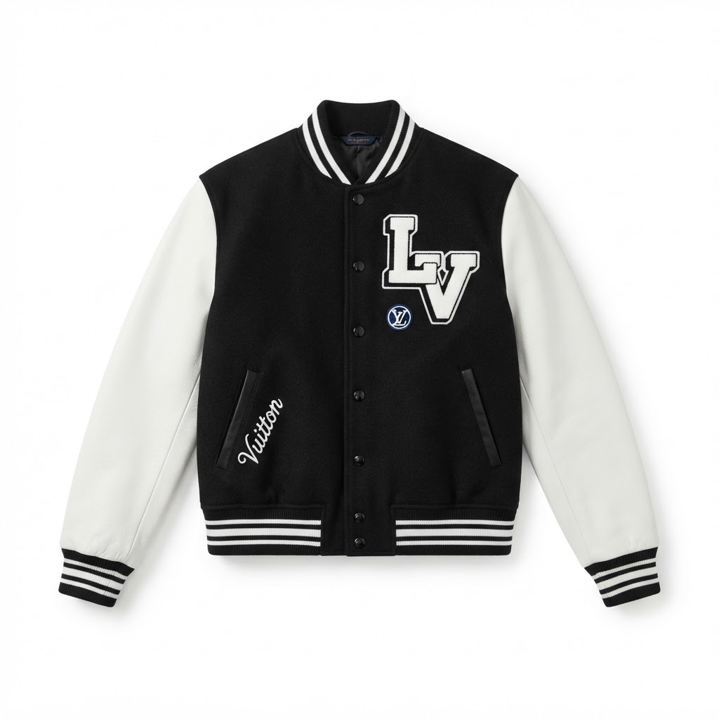 LV Varsity Jacket — Black / White LV Lettering