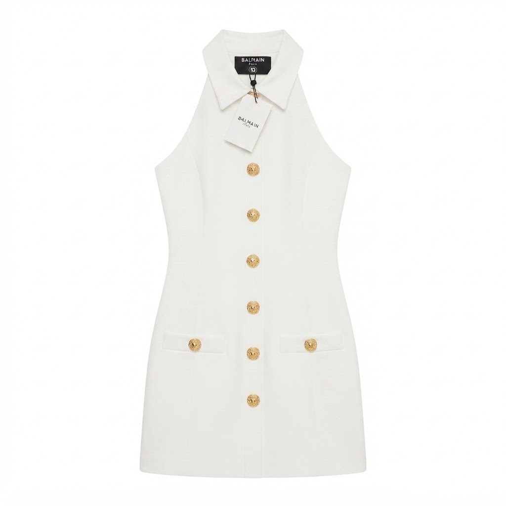Balmain Lion-Button Collar Mini Dress
