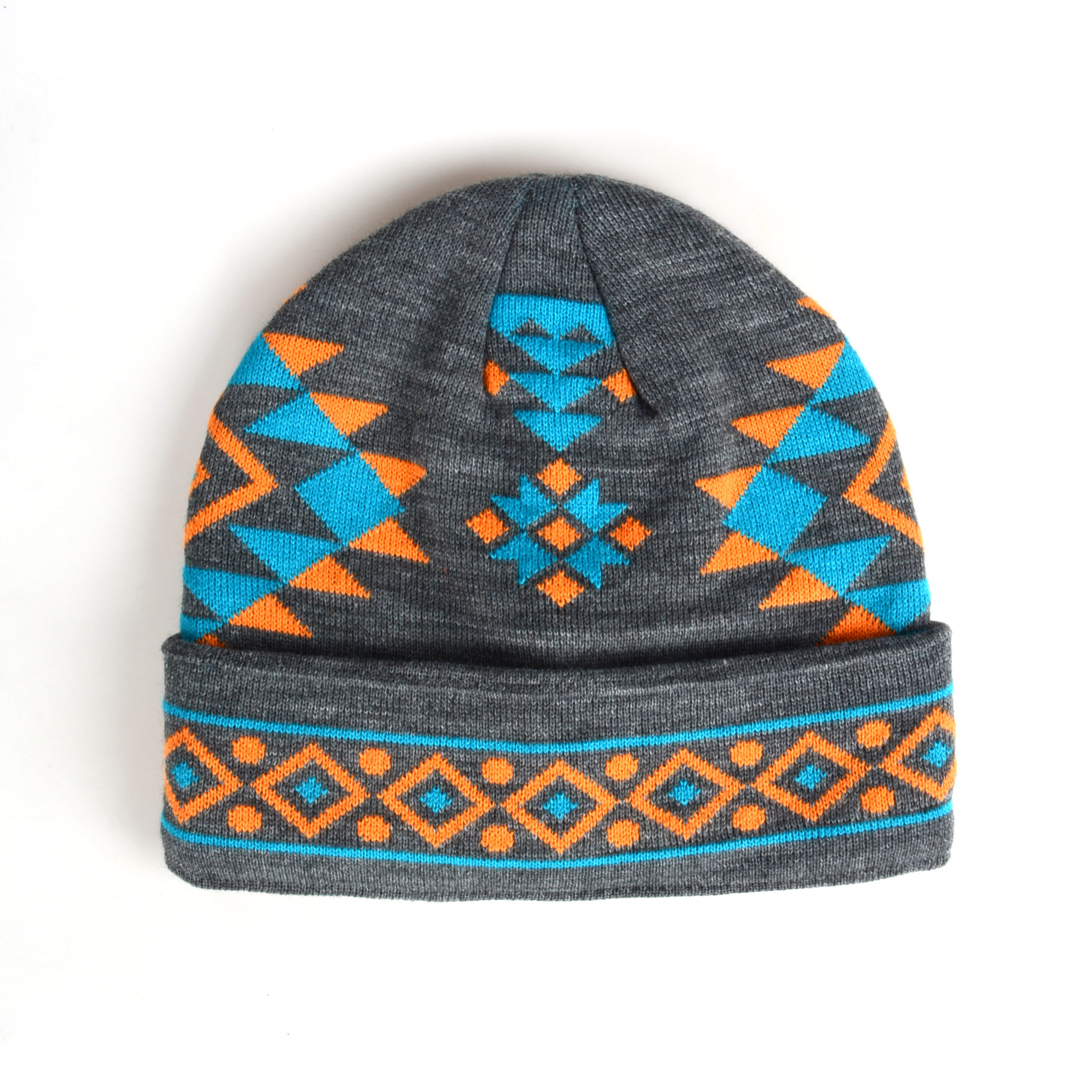 Geometric Knit Beanie — Grey