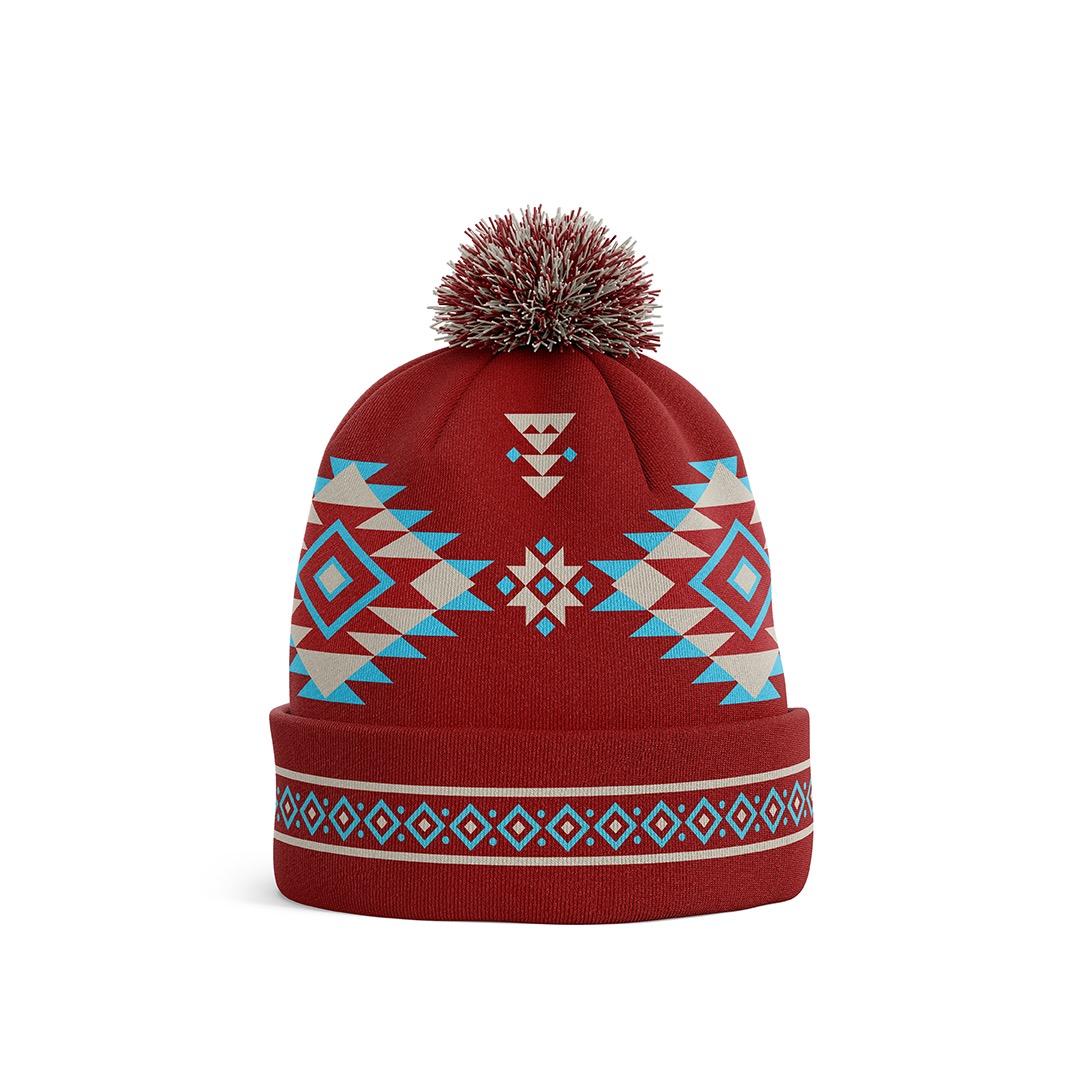 Southwestern Geo Beanie — Maroon