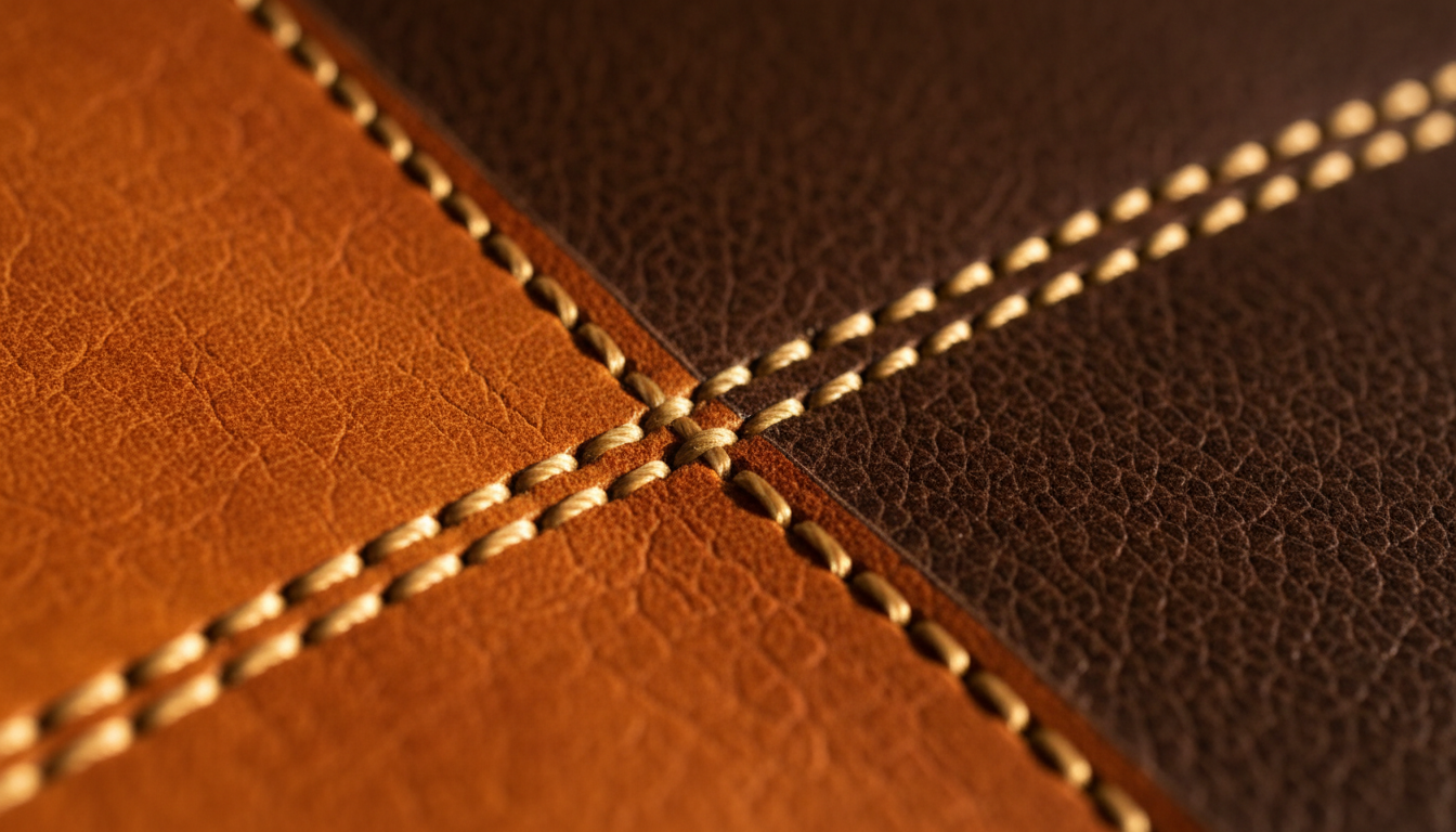Close-up of handcrafted leather with detailed stitching representing quality craftsmanship