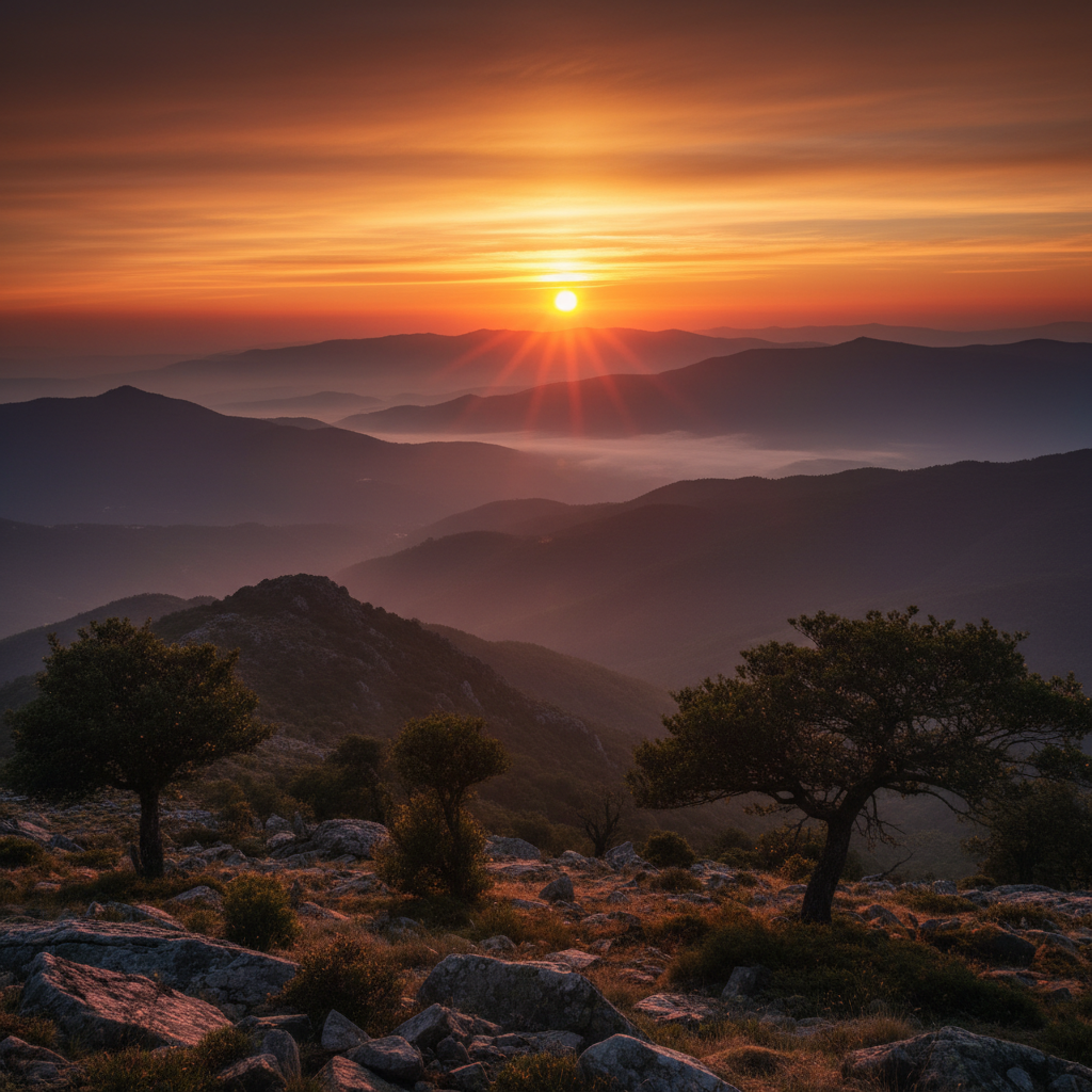 Pôr do sol na Serra de Montemuro