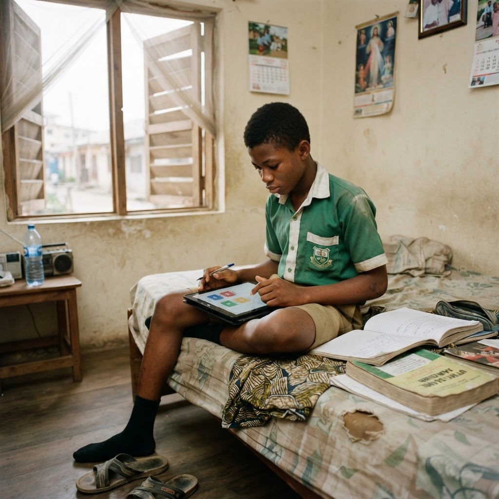 Nigerian student setting up a study plan on a tablet