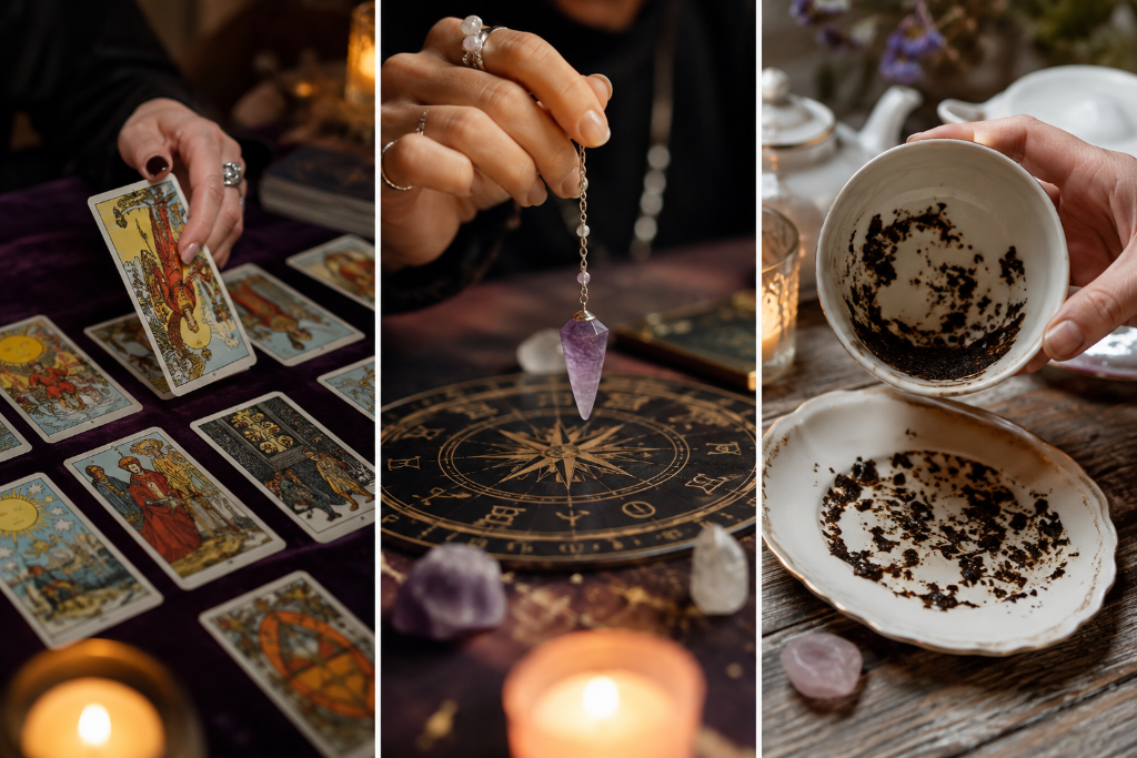 Tarot, pendulum and tea leaf reading