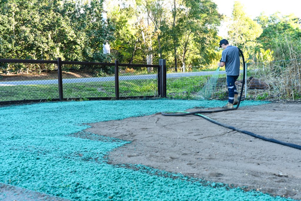 Fresh lawn hydroseeding application