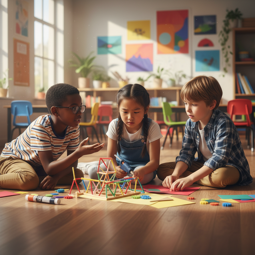 Kinderen werken samen in kleine groep