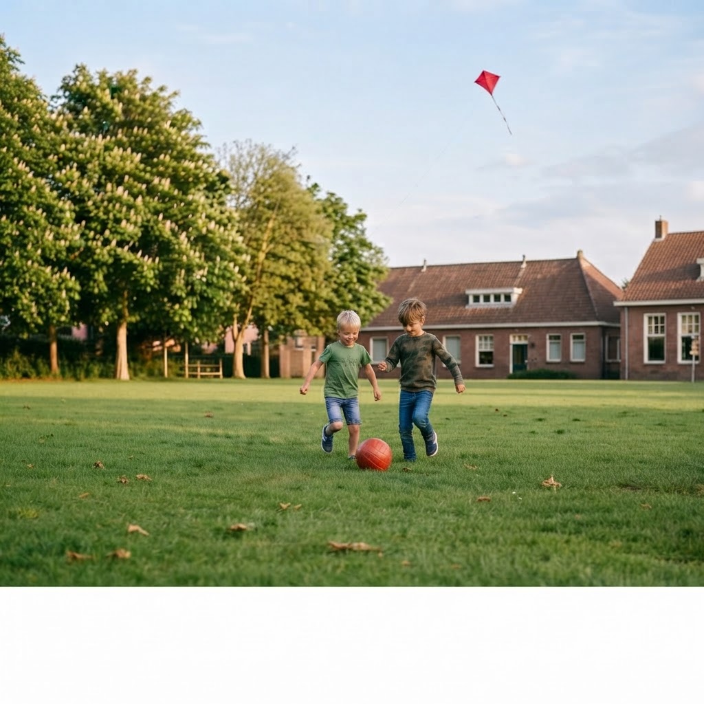 Twee jongens voetballen op het schoolplein