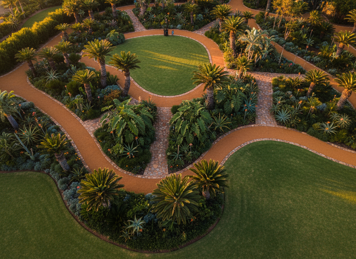 Beautifully designed luxury garden landscape with rare cycad specimens